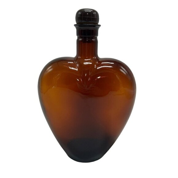 Paul Mason Amber Heart Shaped Empty Bottle with Stopper Vintage 8.5 inches - Picture 2 of 6